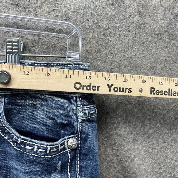 Miss Me Jeans Womens 28 Blue Easy Capri Distressed Embroidered Lace Denim Pants - Picture 6 of 12